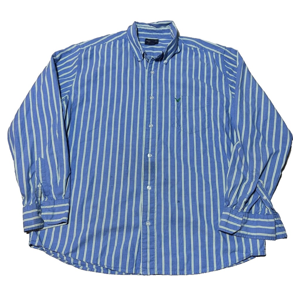 American‎ Eagle Shirt Mens XL Extra Large Blue Striped Button Down Preppy